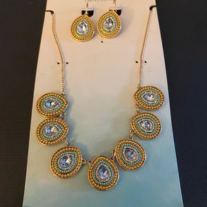 Gold-Tone Statement Necklace with Matching Earrings